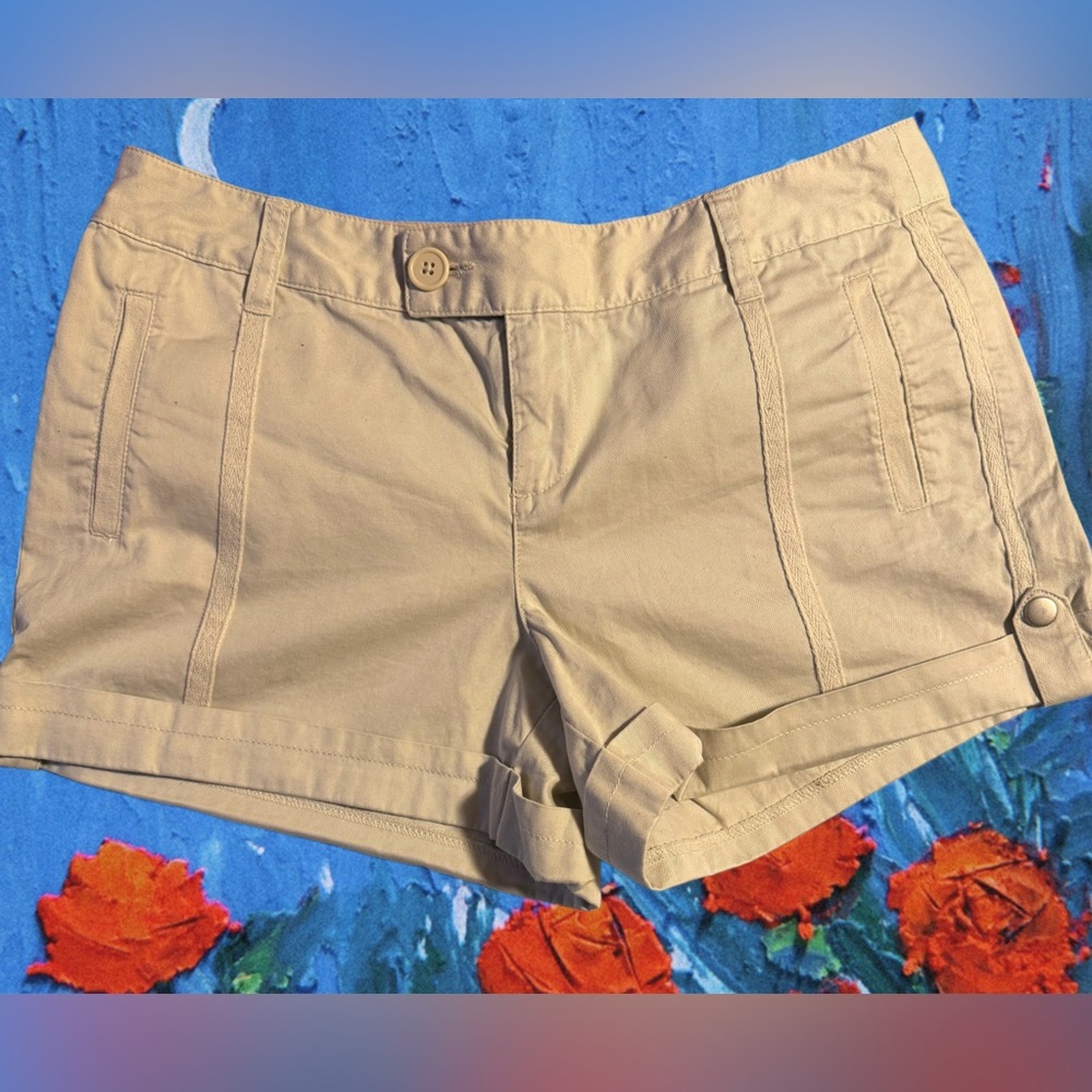 Vintage 100% Cotton Shorts with Floral Embroidery and brass snaps